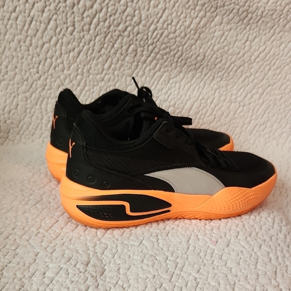 Puma Court Rider Basketball Black and Neon Citrus Orange Athletic Running Shoes - Picture 1 of 9